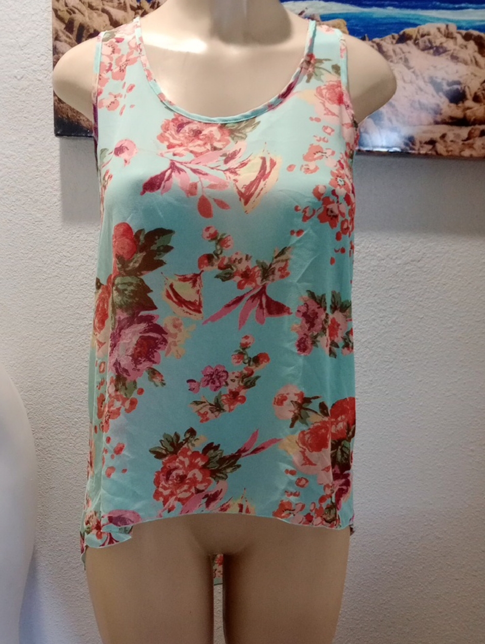 Forever 21 Floral Tank Camisole - Mint with Pink & Green